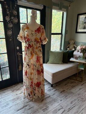 JessaKae Cream Floral Dress with Yellow & Pink Accents